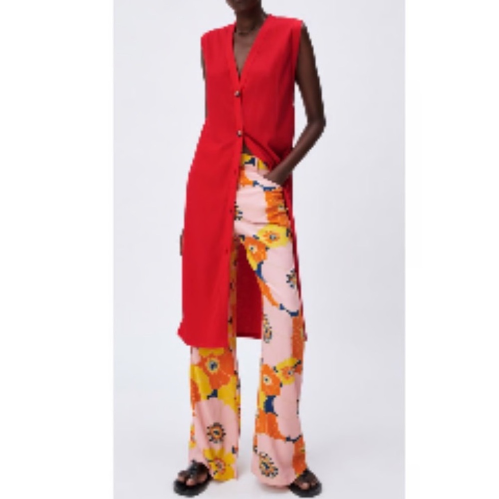 Zara knit red button down vest tunic dress NWT! Sz xl